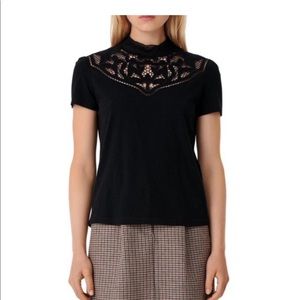 $150 Maje Talent Embroidered Lace Yoke T-Shirt Size 1
